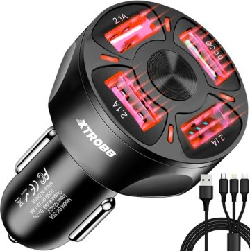 Nabíječka do auta, 4 konektory USB, Quick Charge + kabel MicroUSB, Lighting, USB-TYP C  Xtrobb 19907