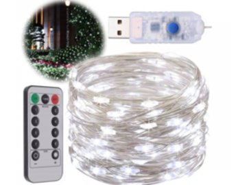 USB Světelný řetěz 200LED Studená bílá 20 metrů + dálkový ovladač SW035